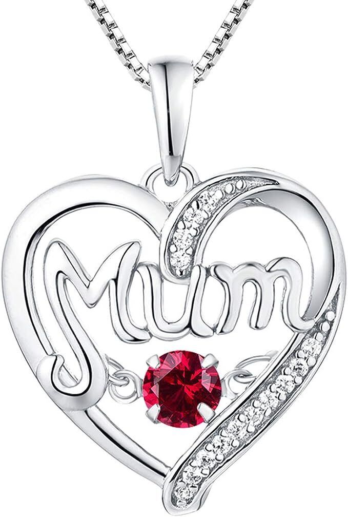 Solid 925 Sterling Silver Mum Necklace & Heart Pendant