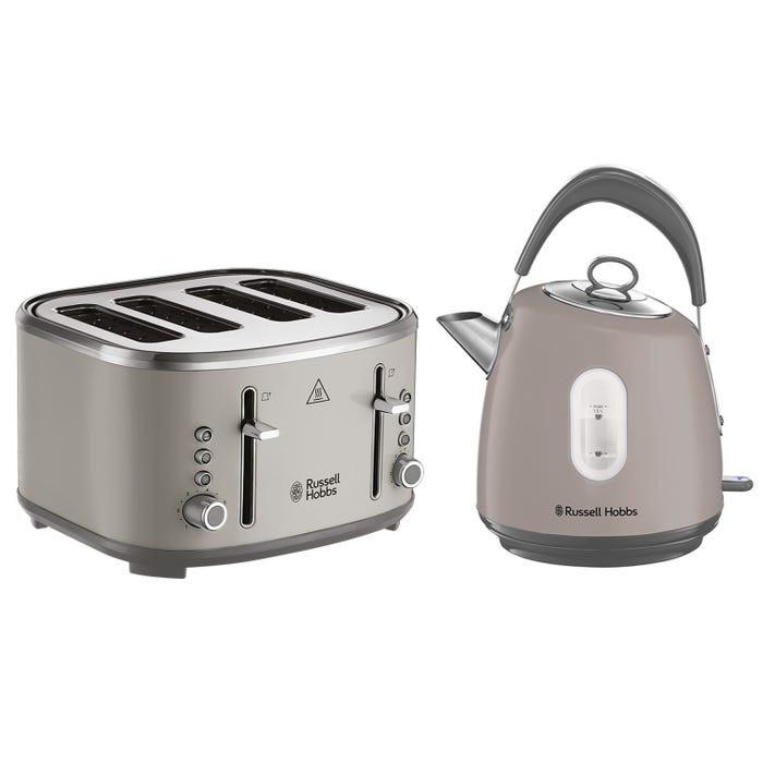 Russell Hobbs Russell Hobbs Stylevia Pyramid Kettle & 4 Slice Toaster Kitchen Set (Mocha Grey)