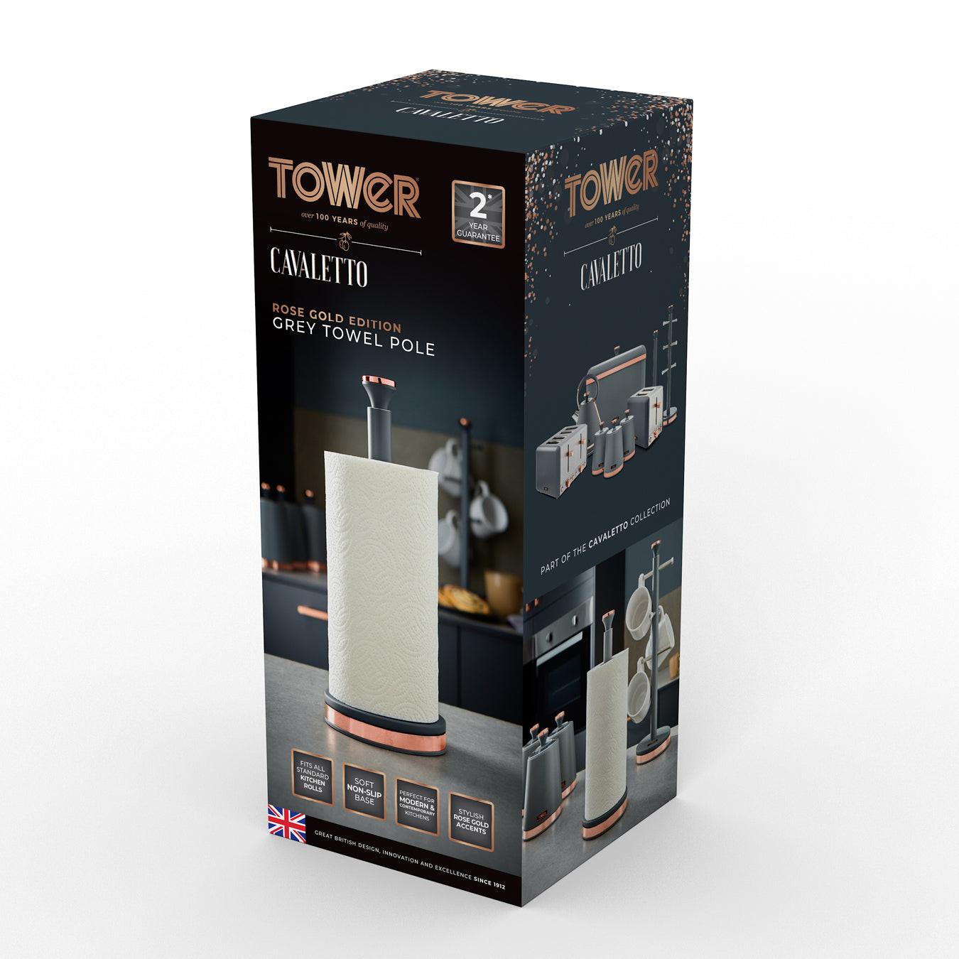 Tower Cavaletto Towel Pole & Kitchen Roll Holder T826133GRY (Grey) - Vibe Home