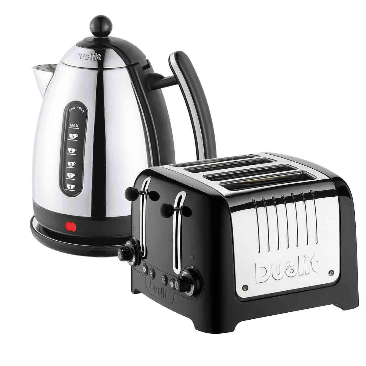 Dualit Dualit Lite Jug Kettle & 4 Slice Toaster Kitchen Set (Black Trim)