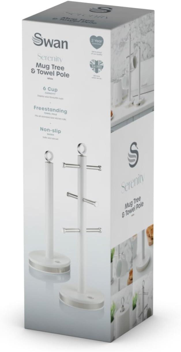 Swan Serenity Towel Pole & Mug Tree Kitchen Set SWKA18537WHT (White).