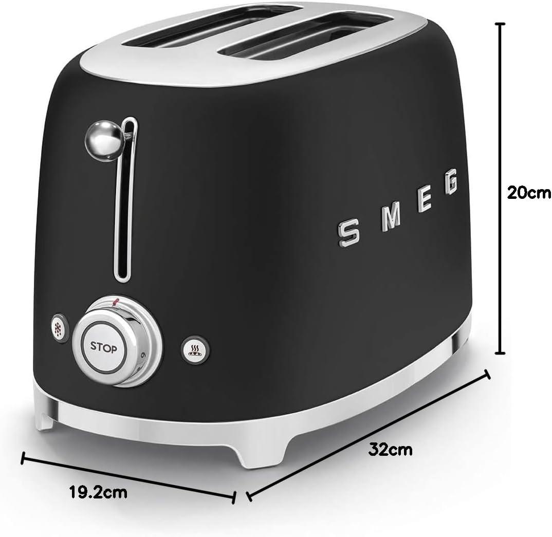 Smeg 2 Slice Toaster TSF01BLMUK (Matte Black).
