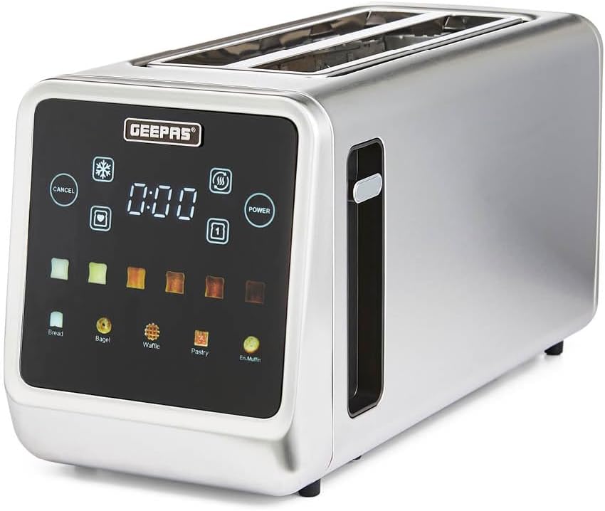 GEEPAS 5-in-1 Digital 4 Slice Long Slot Toaster GBT36566UK (Silver)