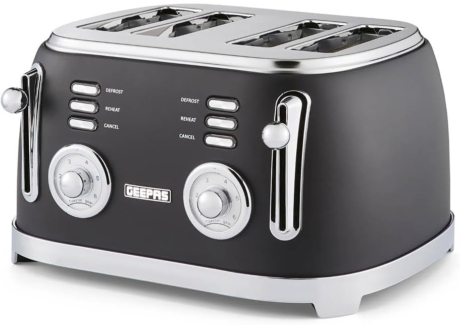 GEEPAS Retrovive 4 Slice Toaster GBT36564UK-BK (Vintage Black)