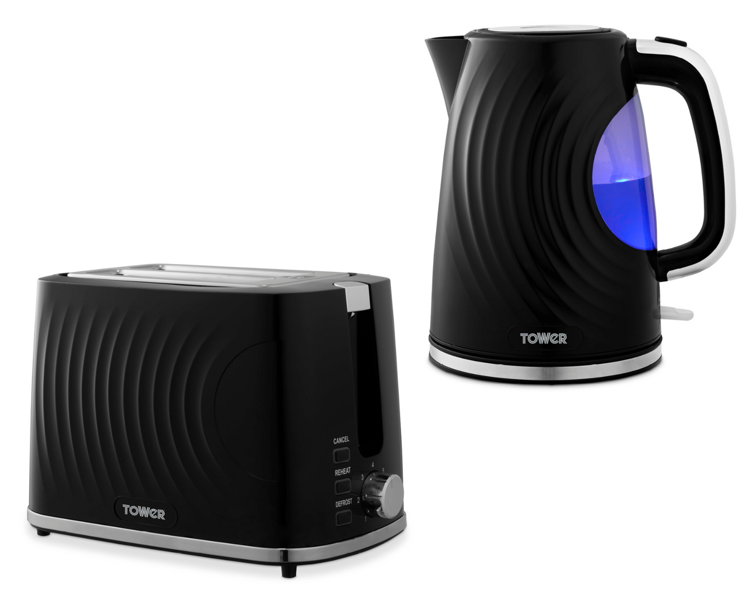 Tower Tower Sonar Kettle & 2 Slice Toaster Kitchen Set (Black)