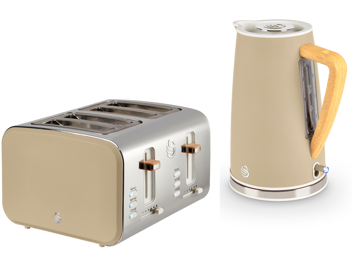 Swan Swan Nordic Kettle & 4 Slice Toaster Kitchen Set (Oatmeal)