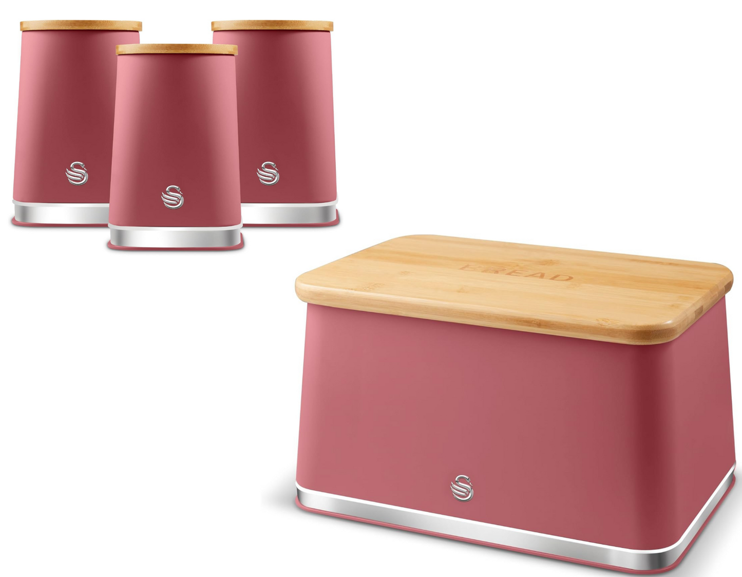 Swan Swan Nordic Bread Bin & Canisters Kitchen Storage Set (Fuchsia Rose)