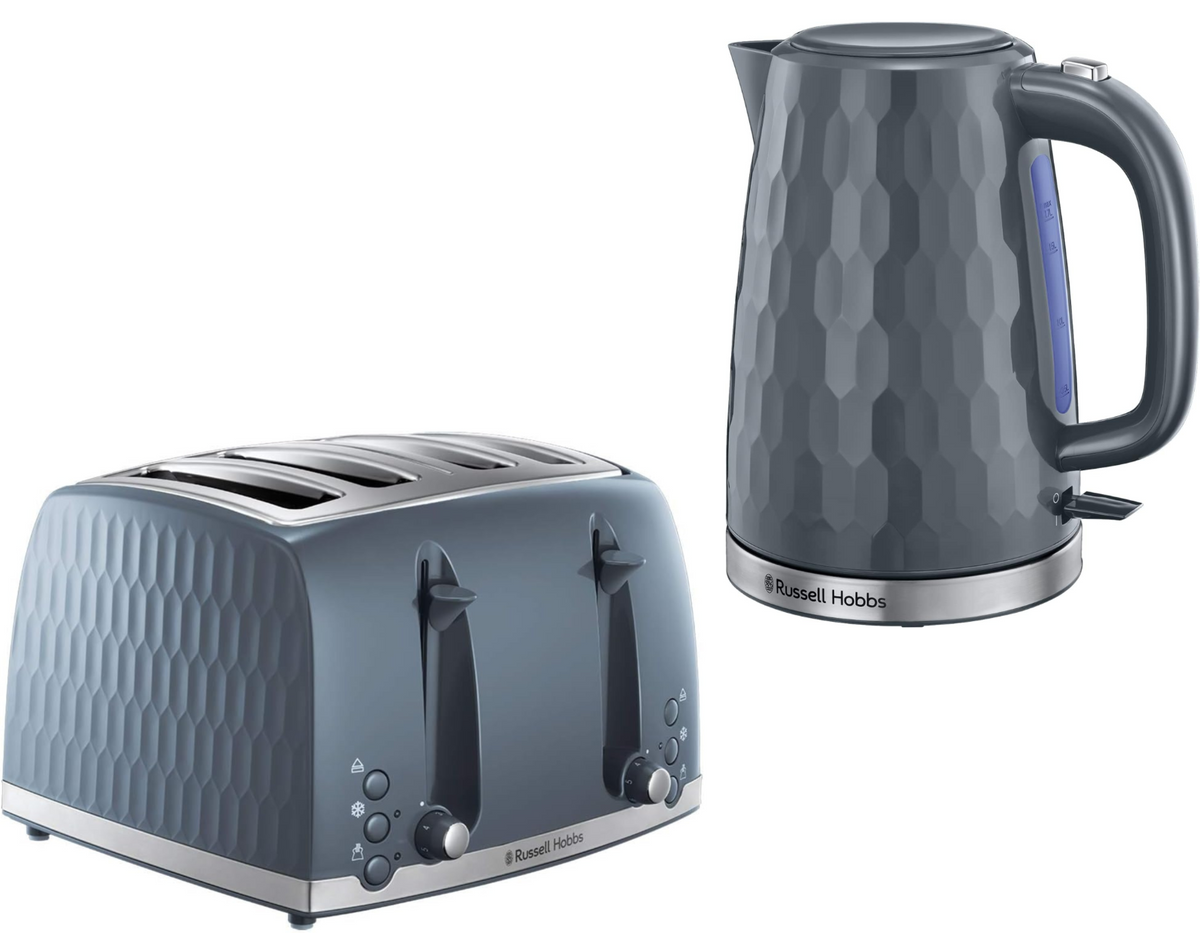 Russell Hobbs Russell Hobbs Honeycomb Kettle & 4 Slice Toaster Kitchen Set (Grey)