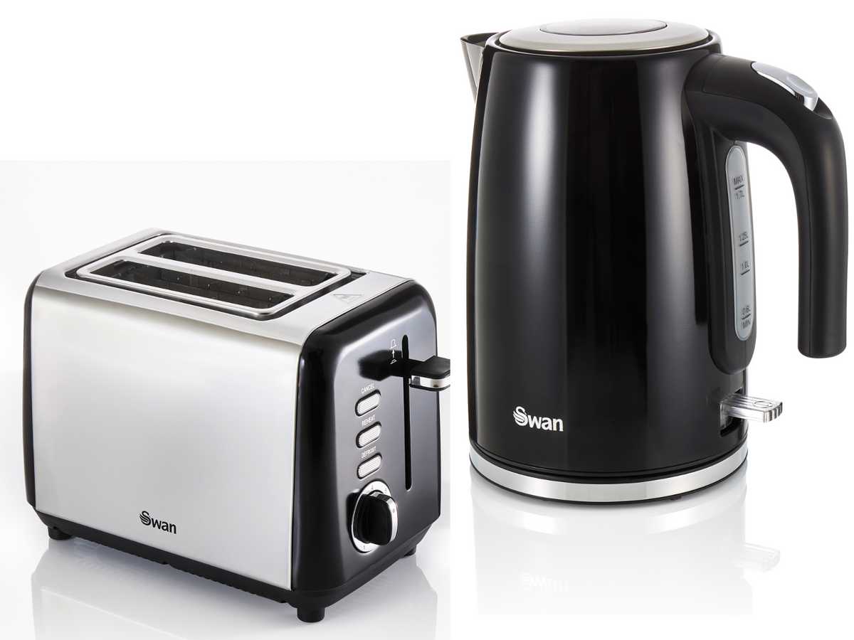 Swan Swan Townhouse Jug Kettle & 2 Slice Toaster Kitchen Set (Black)