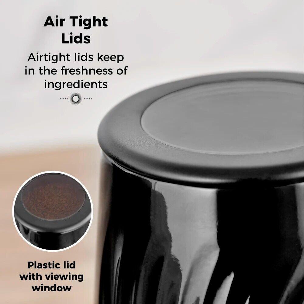 Tower Sonar Kettle, 2 Slice Toaster, Bread Bin & Canisters Kitchen Set (Black) - Vibe Home