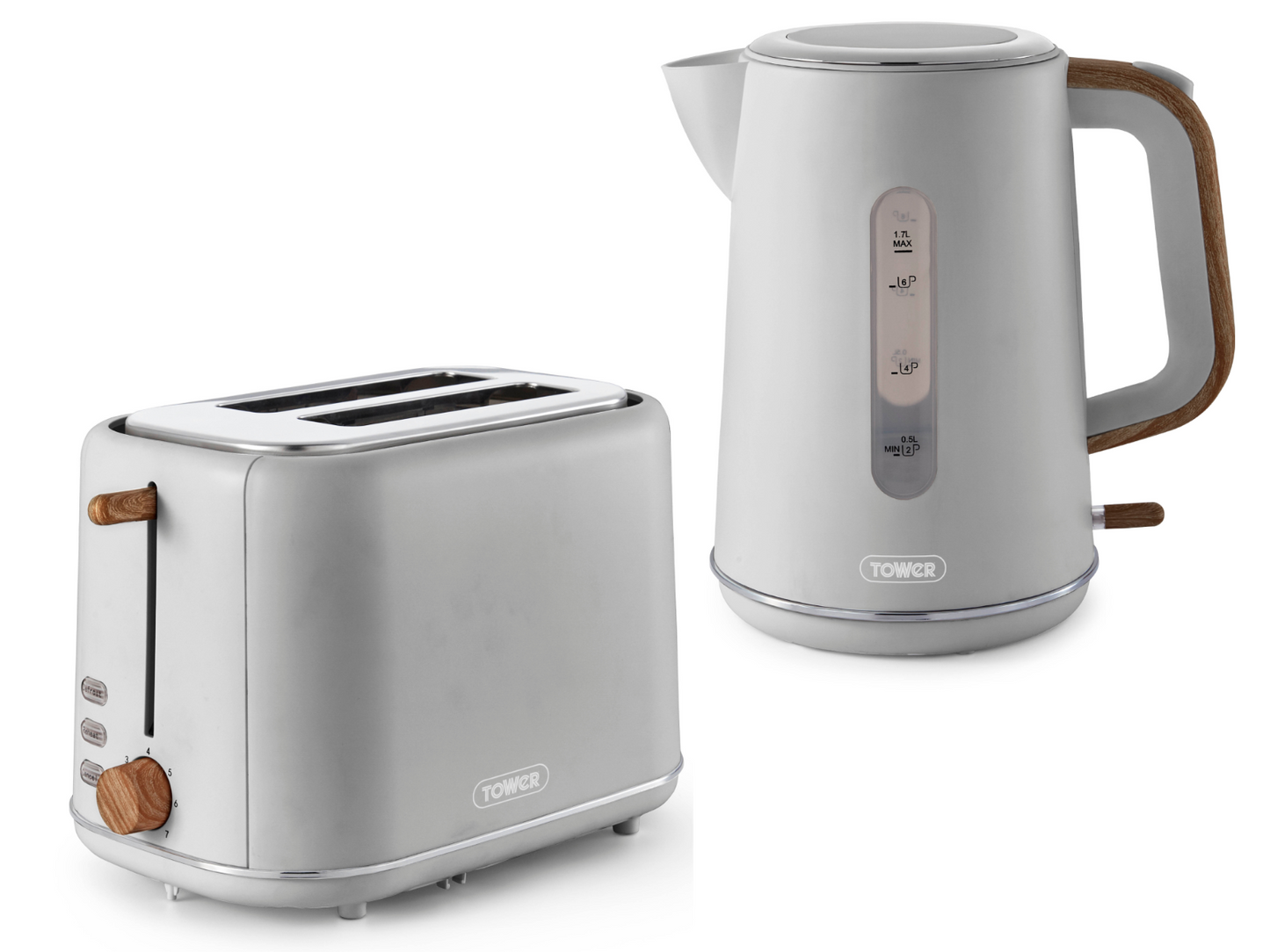 Tower Tower Scandi Kettle & 2 Slice Toaster Kitchen Set (Dove Grey)