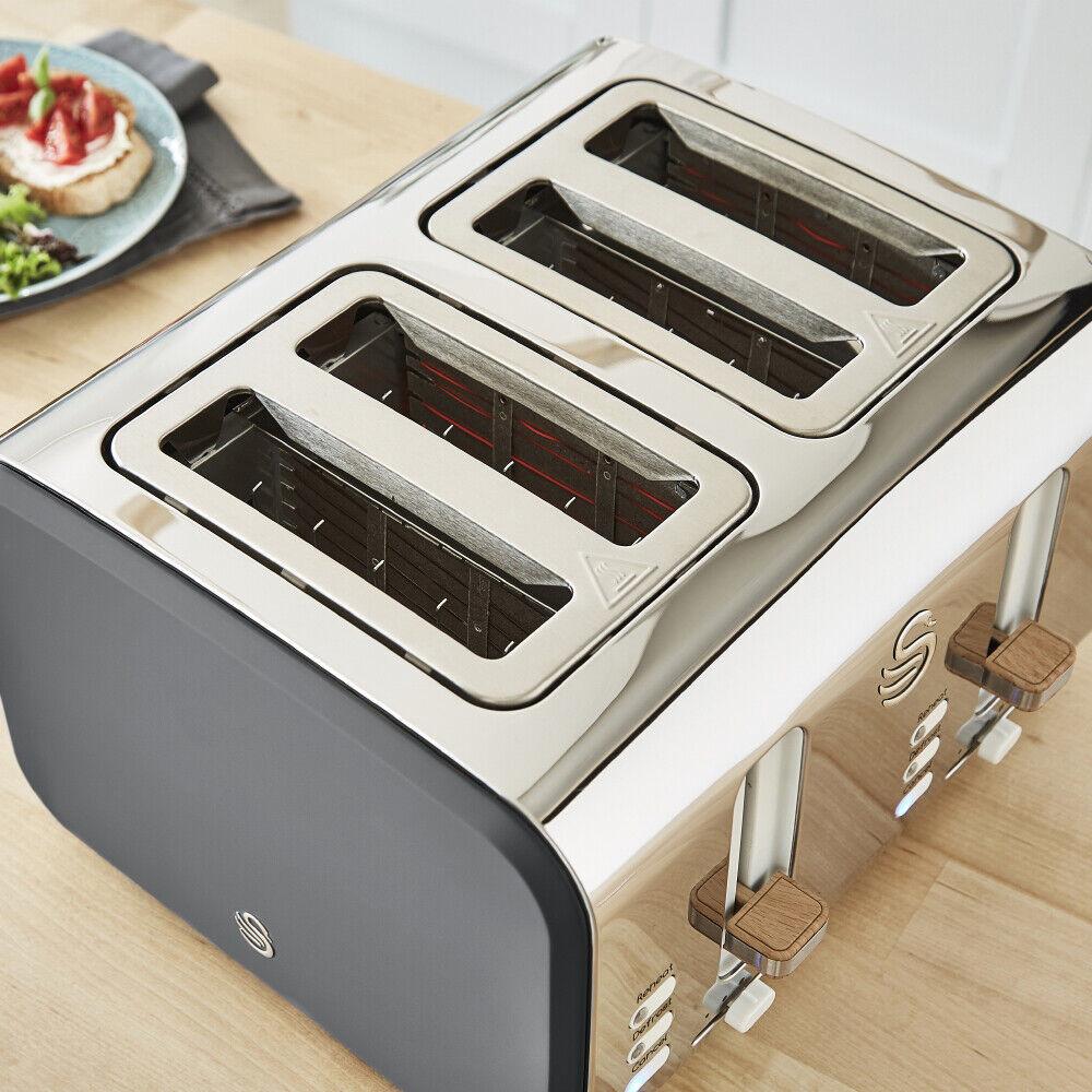 Swan Nordic Kettle & 4 Slice Toaster Kitchen Set (Grey) - Vibe Home