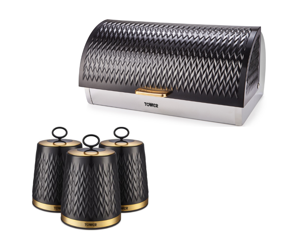 Tower Tower Empire Bread Bin & Canisters Kitchen Storage Set (Black)