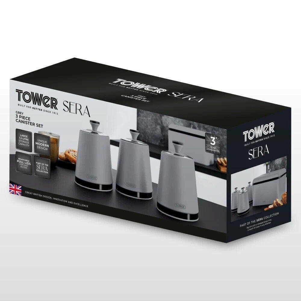 Tower Sera Bread Bin & Canisters Kitchen Storage Set (Grey) - Vibe Home
