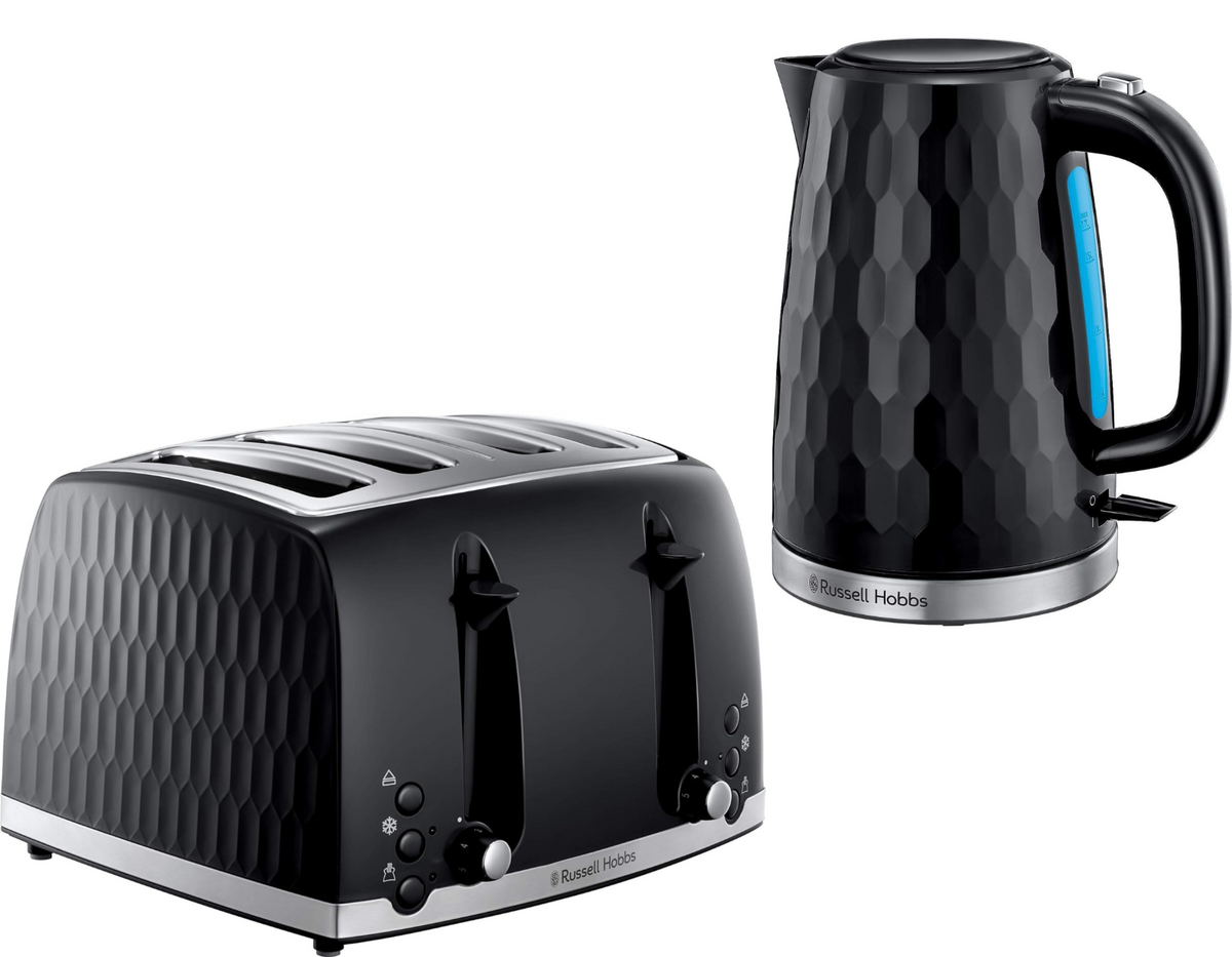 Russell Hobbs Russell Hobbs Honeycomb Kettle & 4 Slice Toaster Kitchen Set (Black)