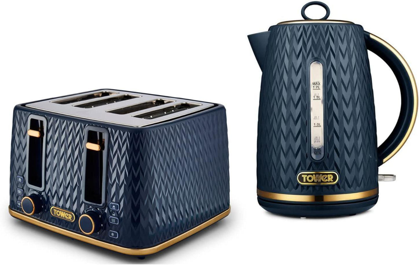 Tower Tower Empire Jug Kettle & 4 Slice Toaster Kitchen Set (Midnight Blue)
