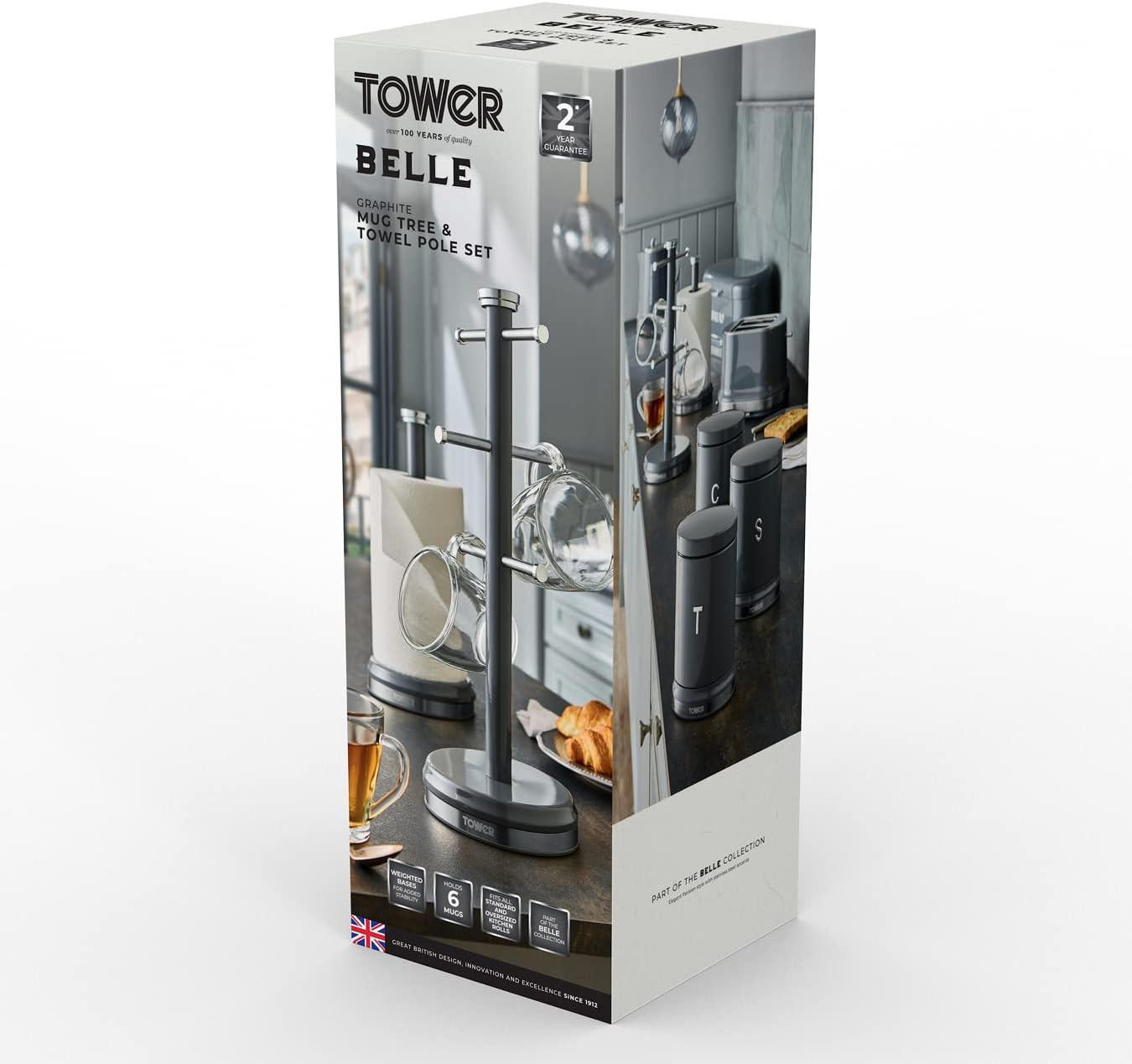 Tower Belle Mug Tree & Towel Pole Kitchen Set T826172GRP (Graphite Grey) - Vibe Home