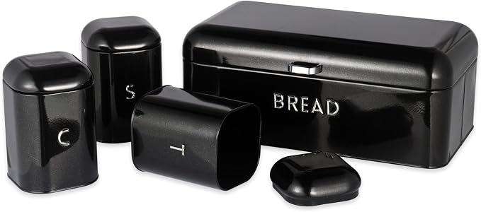 Salter Boston Bread Bin & Canisters Kitchen Storage Set (Black)