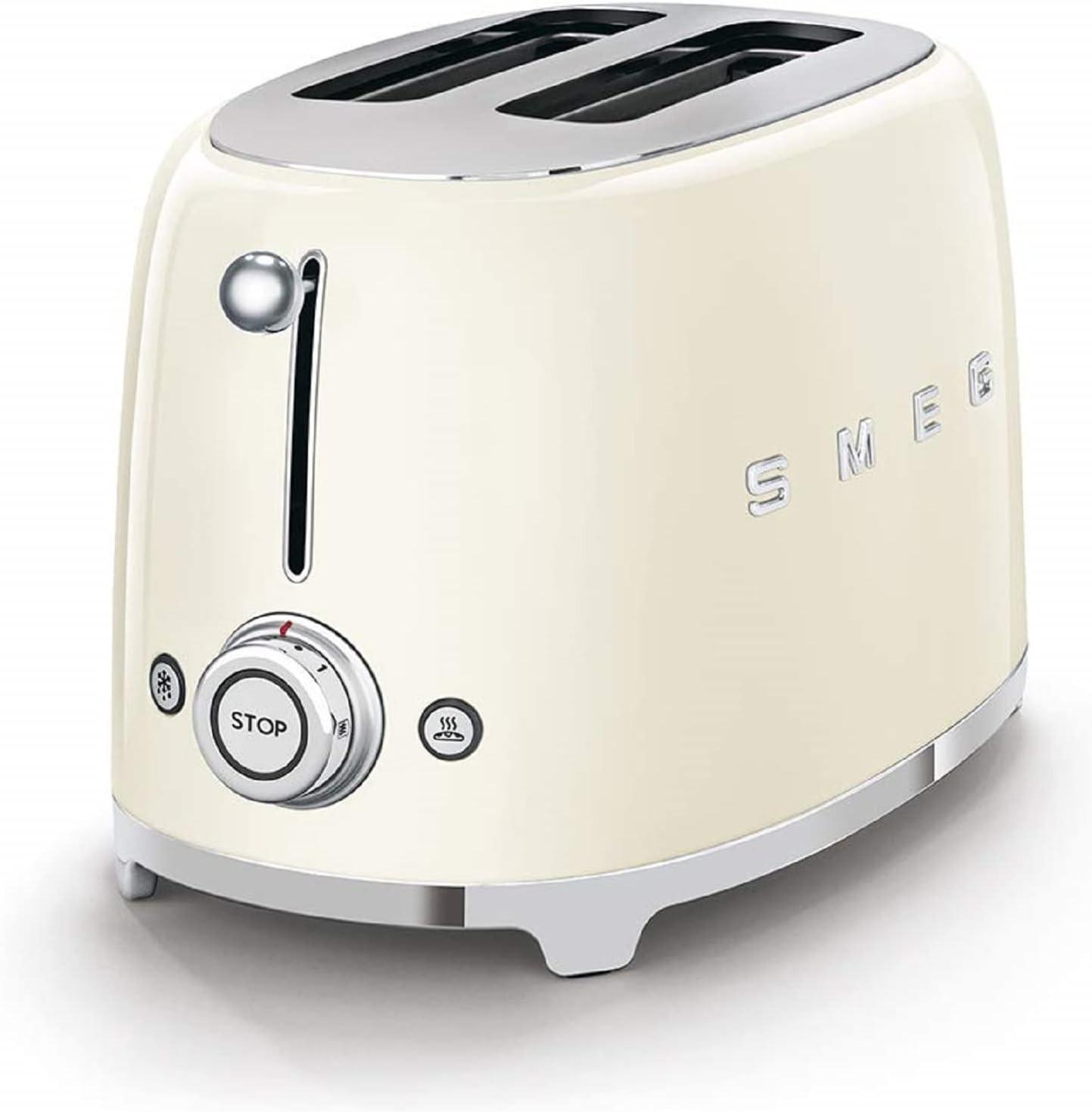 Smeg Beige Cream Toaster Retro Style 2 Slice Wide Slots TSF01CRUK