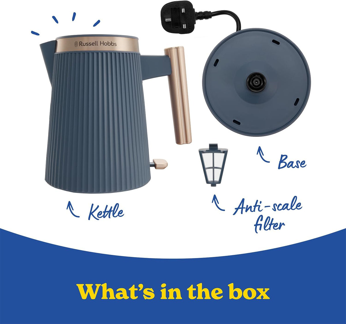 Russell Hobbs Brontë Kettle & 2 Slice Toaster Kitchen Set (Soft Navy)