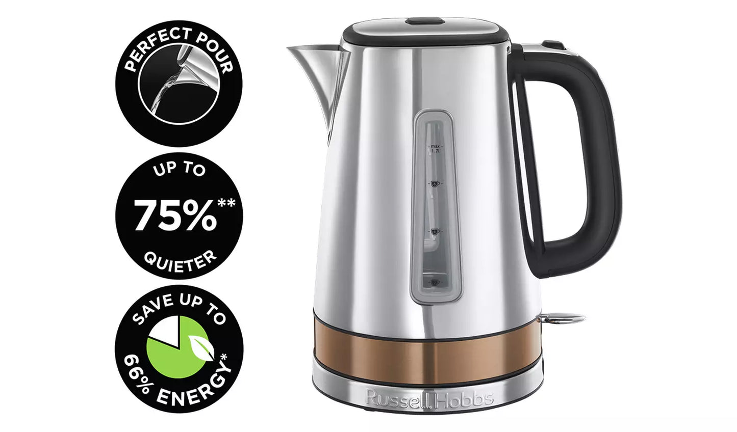 Russell Hobbs Luna Jug Kettle & 2 Slice Long Slot Toaster Kitchen Set (Copper) - Vibe Home