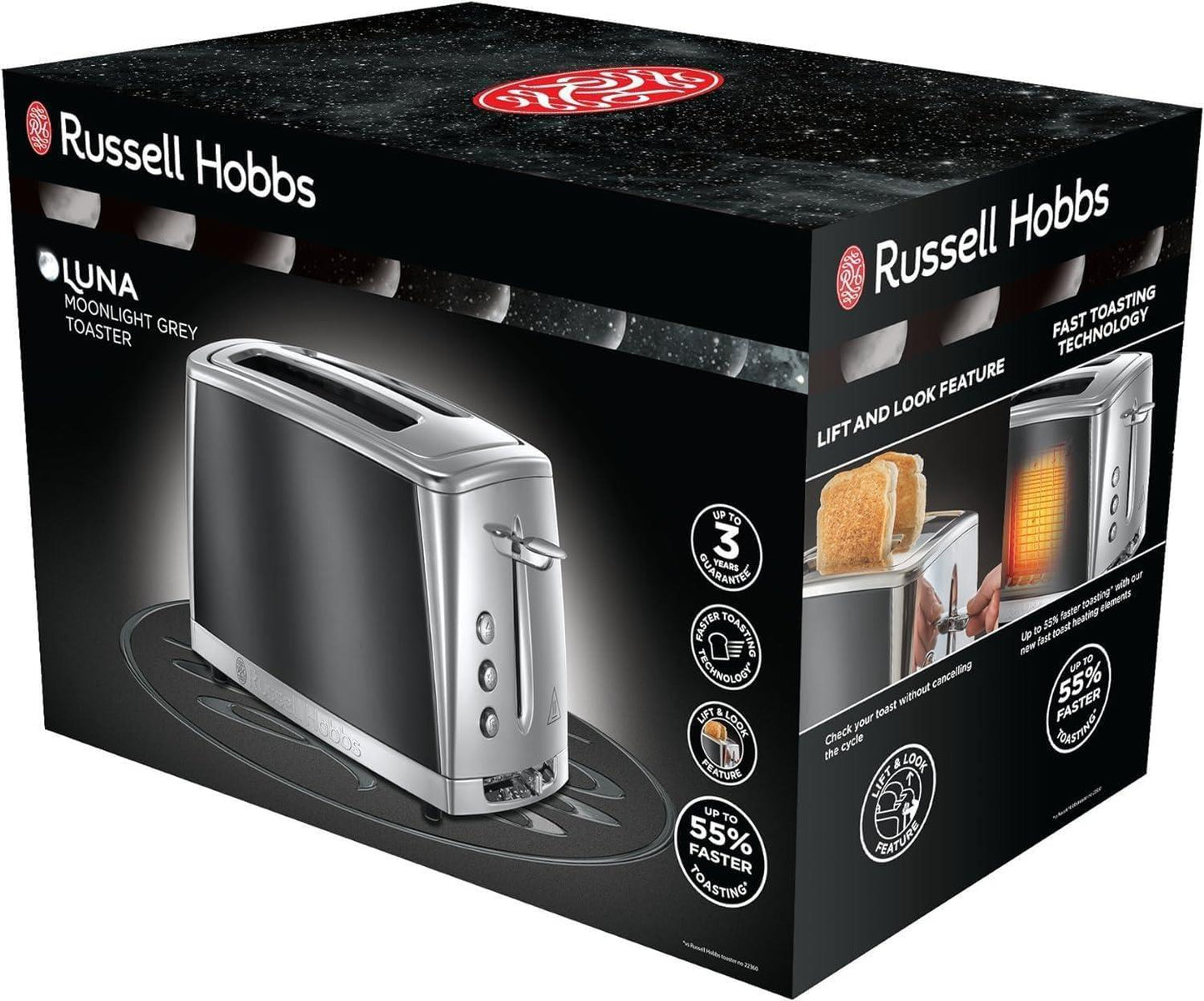 Russell Hobbs Luna 2 Slice Toaster 23221 (Grey) - Vibe Home