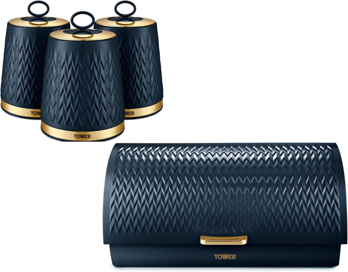 Tower Tower Empire Bread Bin & Canisters Kitchen Storage Set (Midnight Blue)