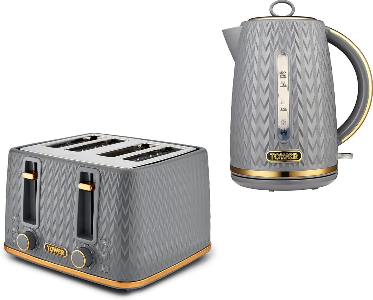 Tower Tower Empire Jug Kettle & 4 SIice Toaster Kitchen Set (Grey)