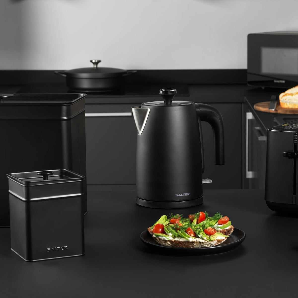 Salter Kuro Countertop Storage Set, Bread Bin & 3 Canisters BW126141EU7 (Matte Black)