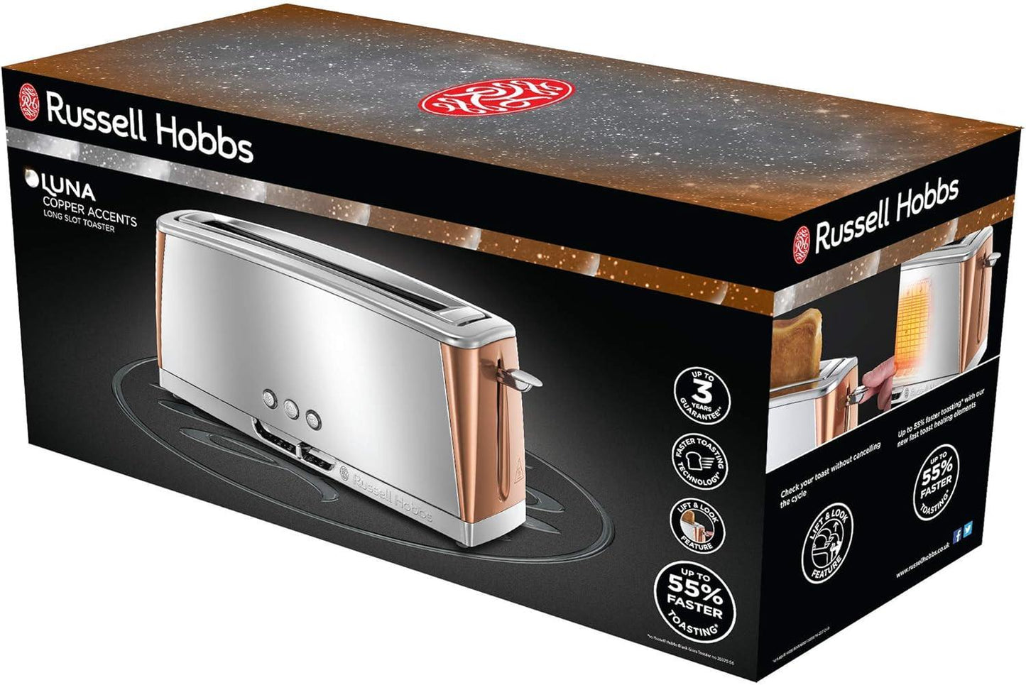 Russell Hobbs Luna 2 Long Slice Toaster 24310 (Copper) - Vibe Home