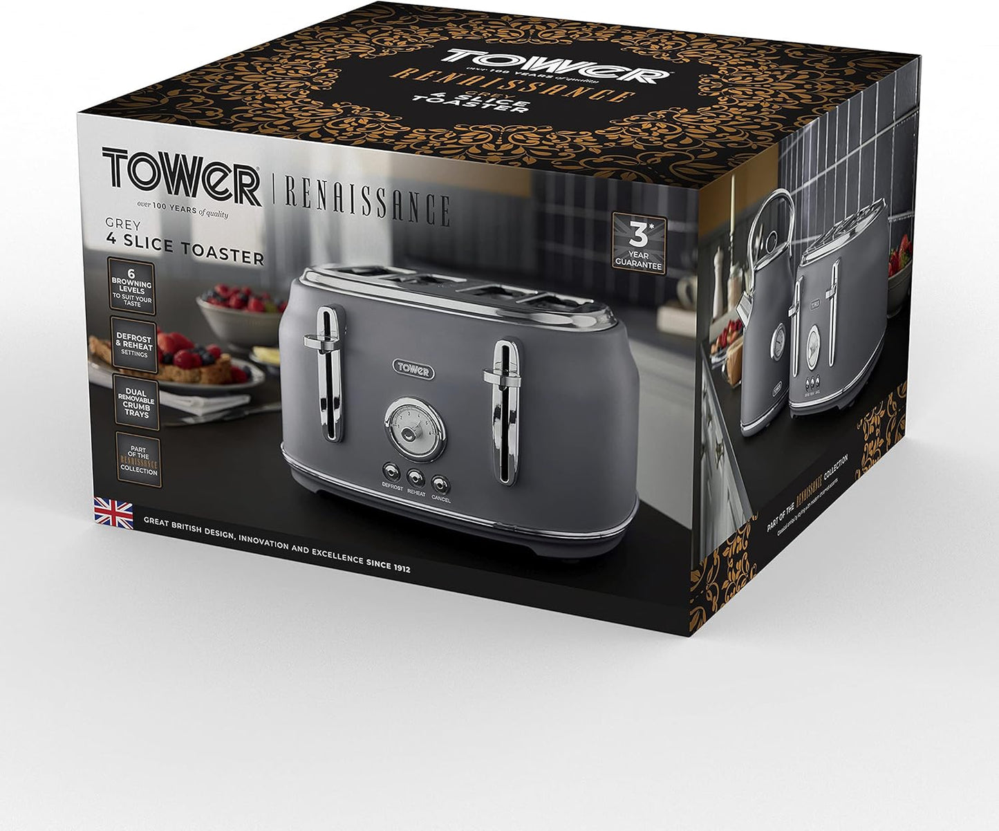Tower Renaissance 4 Slice Toaster T20065GRY (Grey)