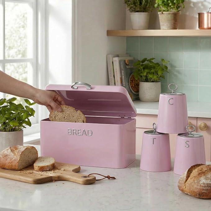 Salter Salter Retro Bread Bin & Canister Storage Kitchen Set (Pink)