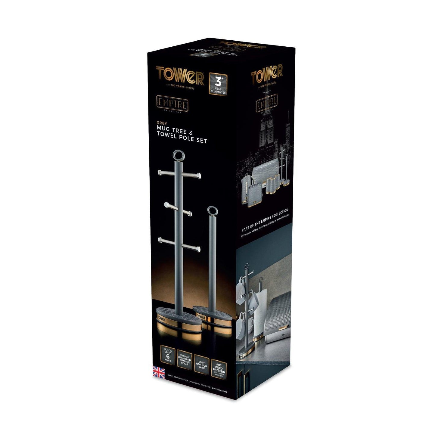 Tower Empire Mug Tree & Towel Pole Kitchen Set T826092GRY (Grey) - Vibe Home