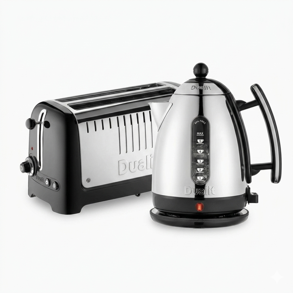 Dualit Lite Jug Kettle & 2 Slice Long Slot Toaster Kitchen Set (Black)