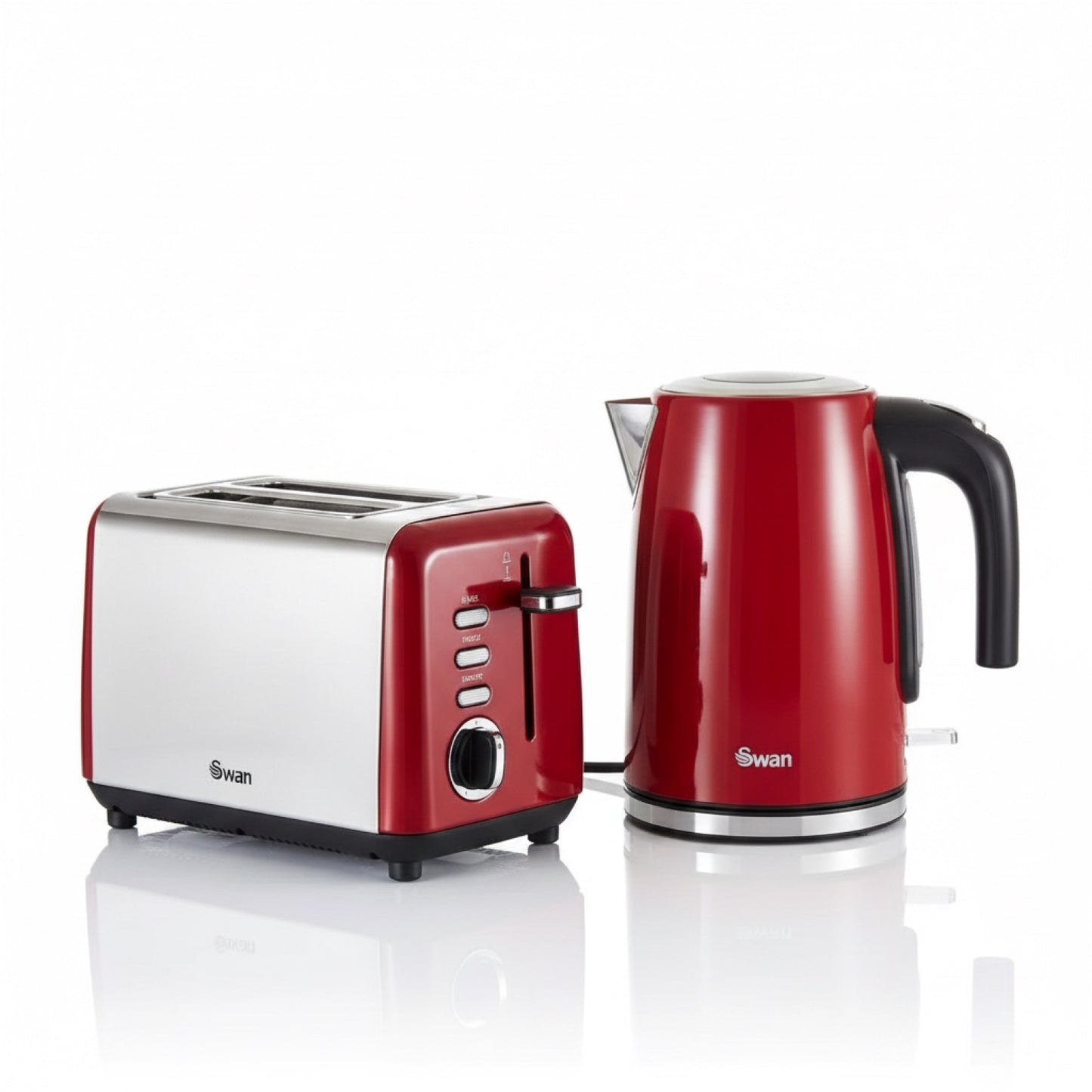 Swan Swan Townhouse Jug Kettle & 2 Slice Toaster Kitchen Set (Red)