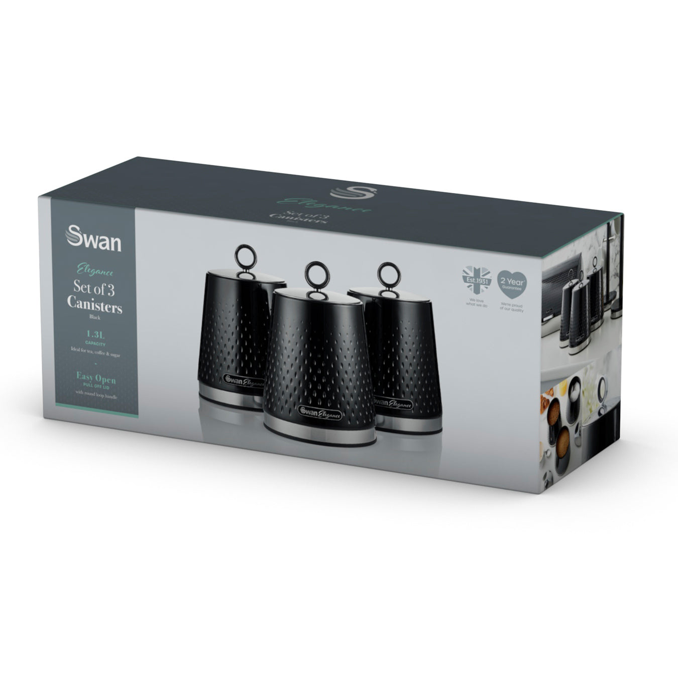 Swan Elegance Canisters Kitchen Set SWKA18533BLK (Black) - Vibe Home