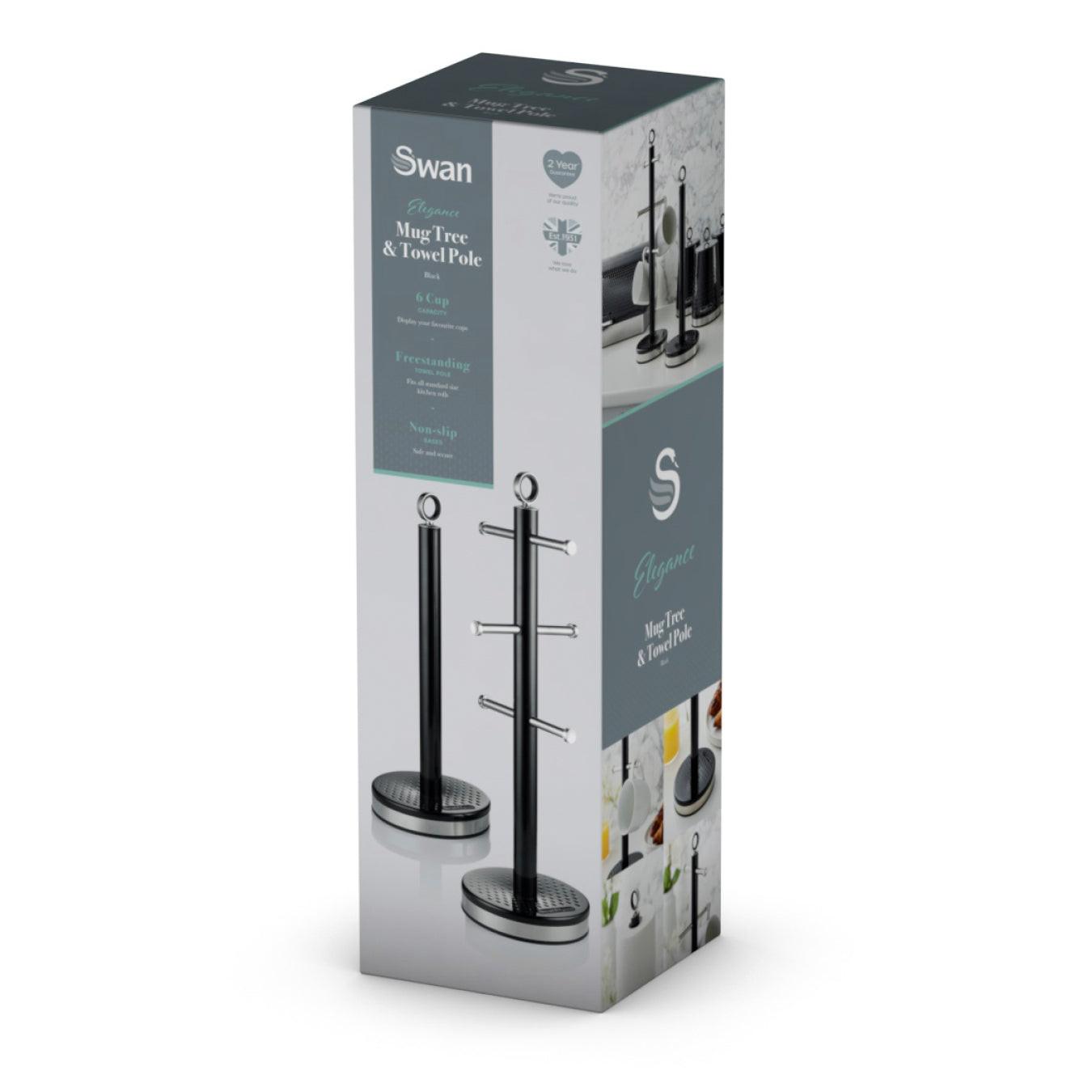 Swan Elegance Towel Pole & Mug Tree Kitchen Set SWKA18534BLK (Black) - Vibe Home
