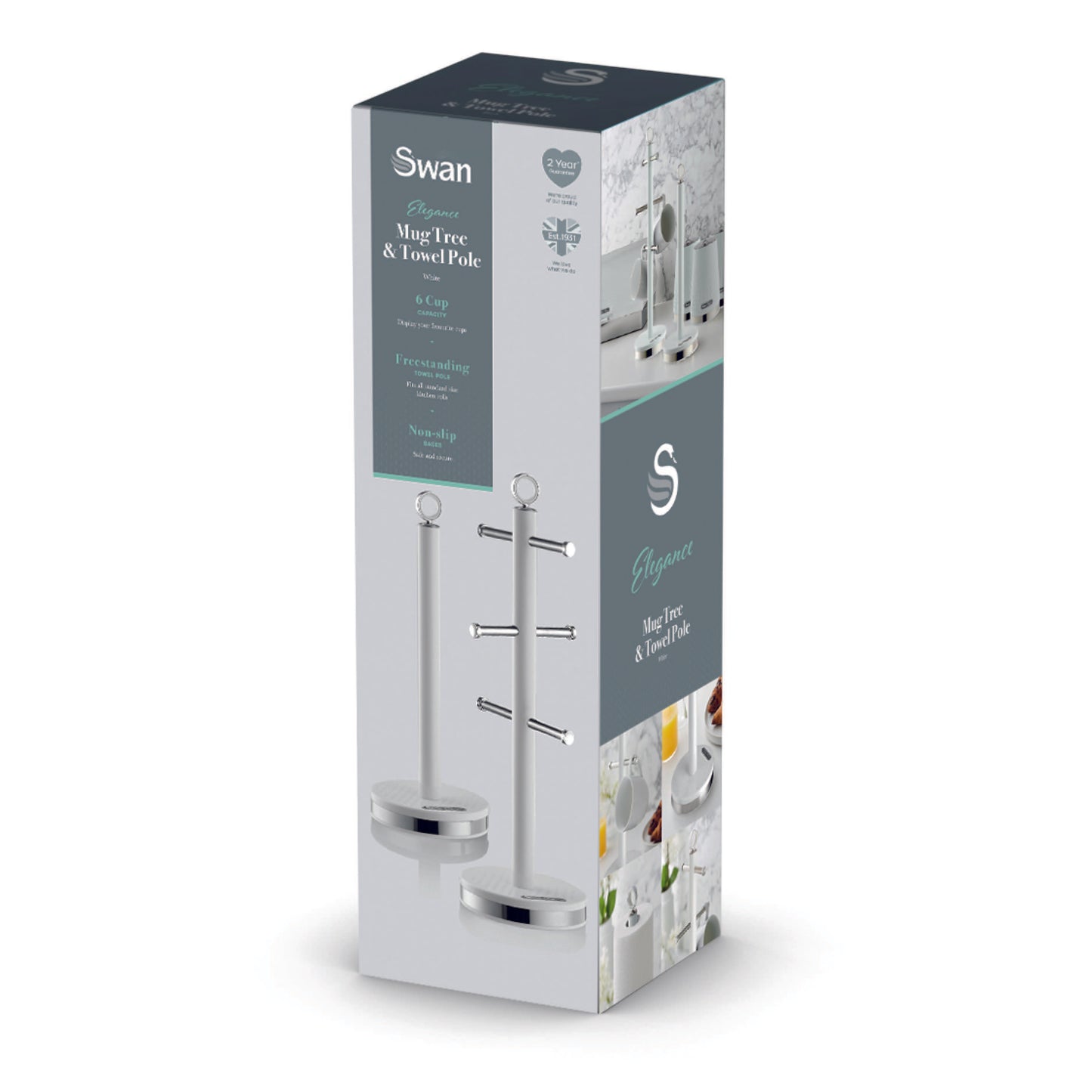 Swan Elegance Towel Pole & Mug Tree Kitchen Set SWKA18534WHT (White) - Vibe Home