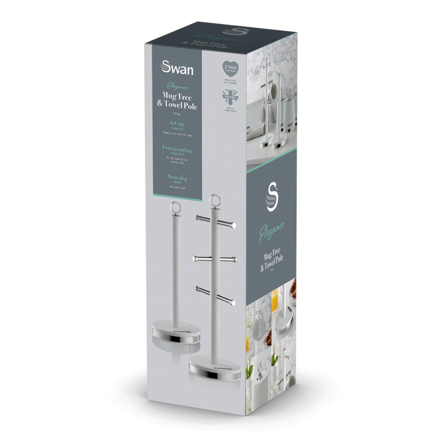 Swan Elegance Towel Pole & Mug Tree Kitchen Set SWKA18534WHT (White) - Vibe Home