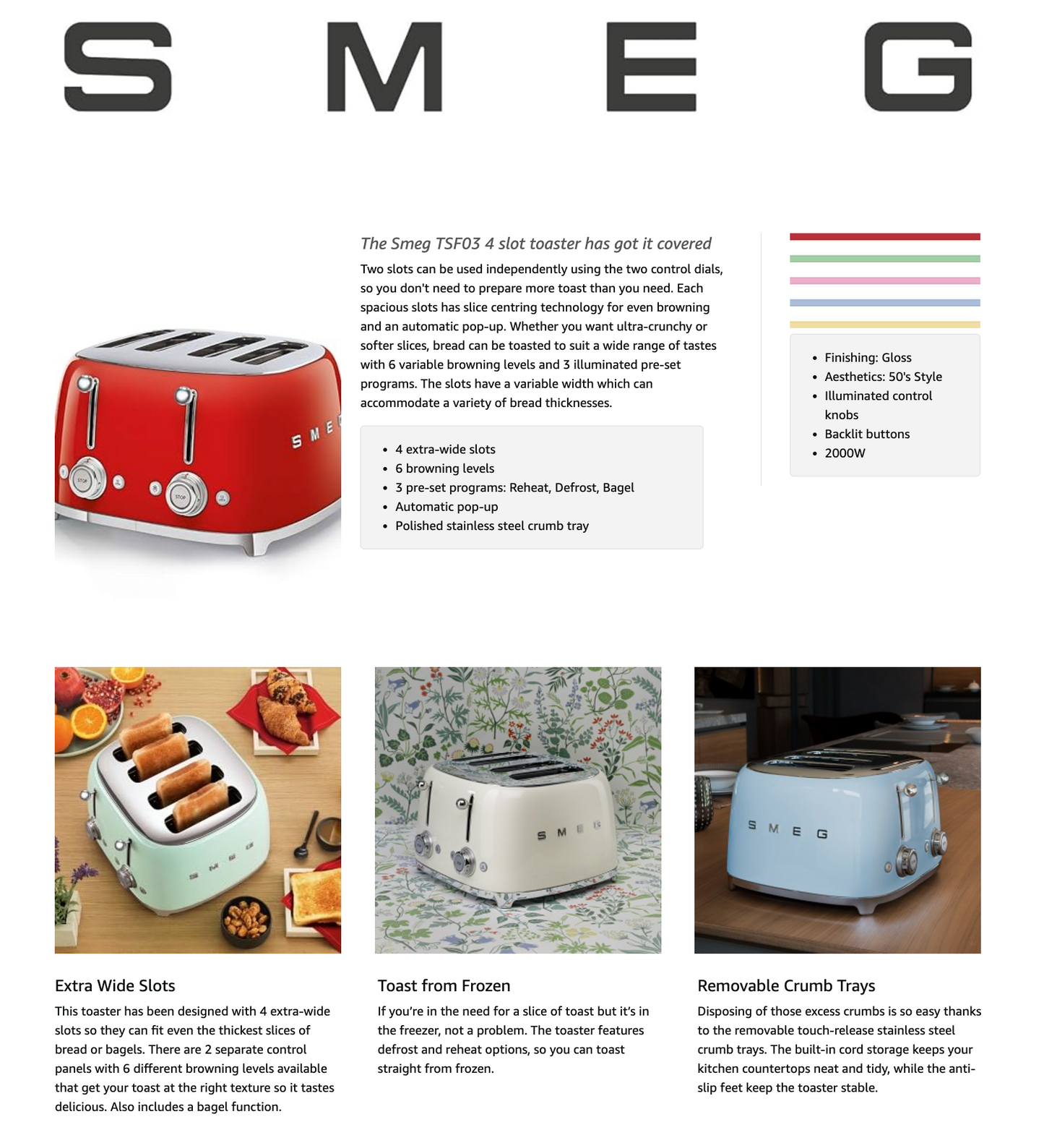 Smeg 4 Slice Toaster TSF03BLUK (Black).