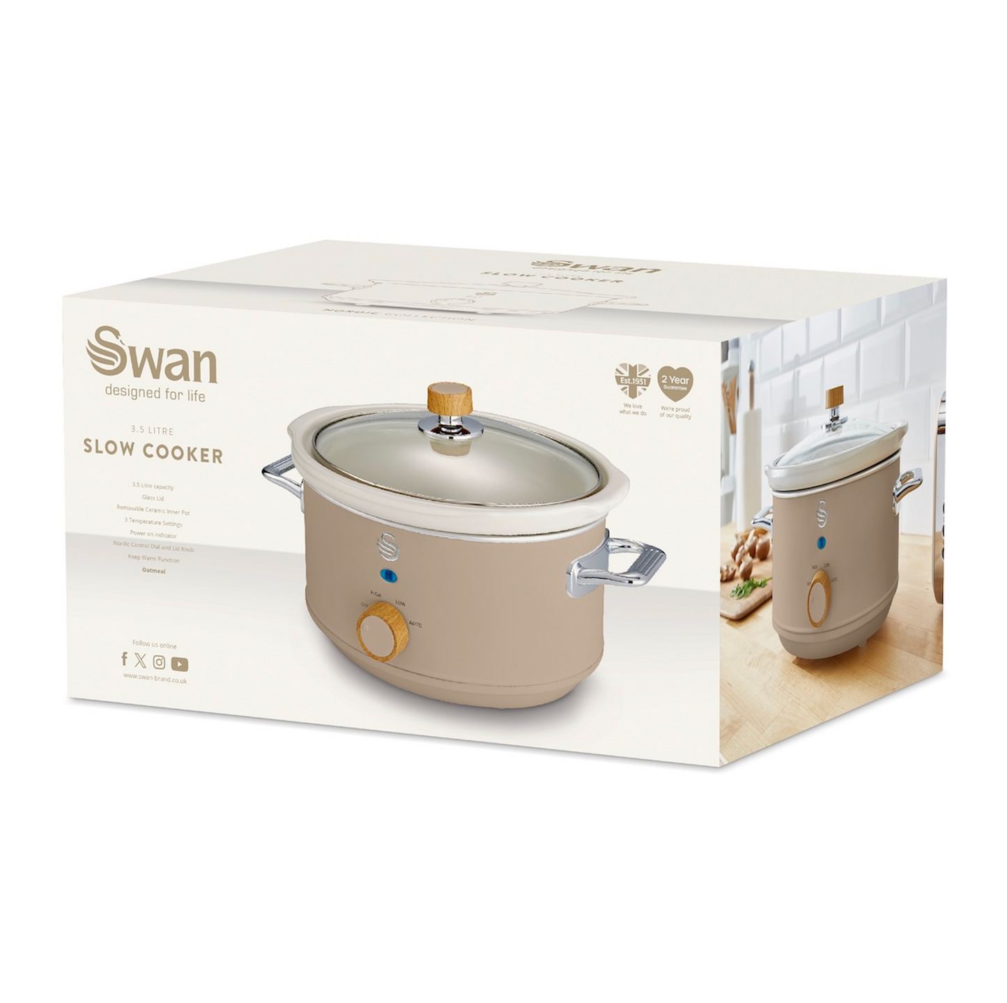 Swan Nordic 3.5L Slow Cooker SF17021OAT (Oatmeal)