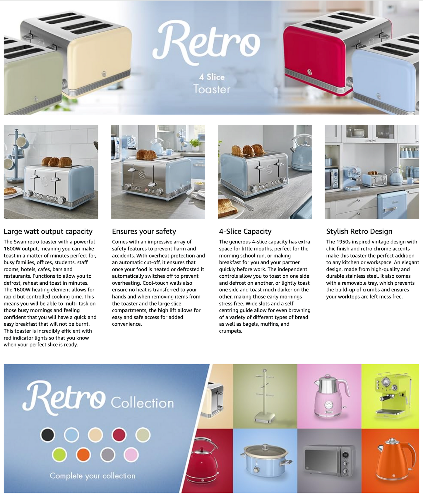 Swan Retro Cream 4 Slice Toaster ST19020CN