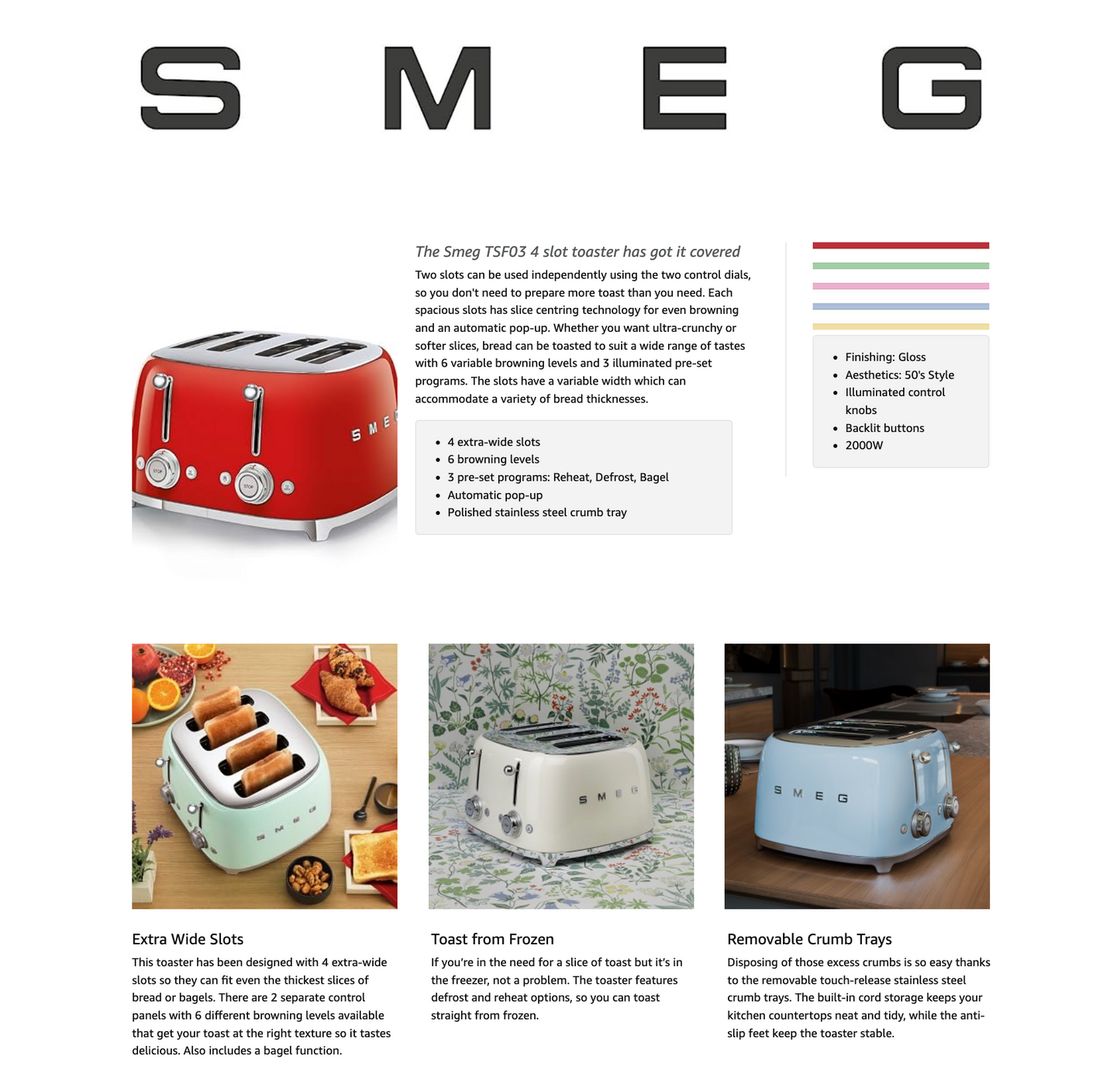 Smeg 4 Slice Toaster TSF03PKUK (Pastel Pink).