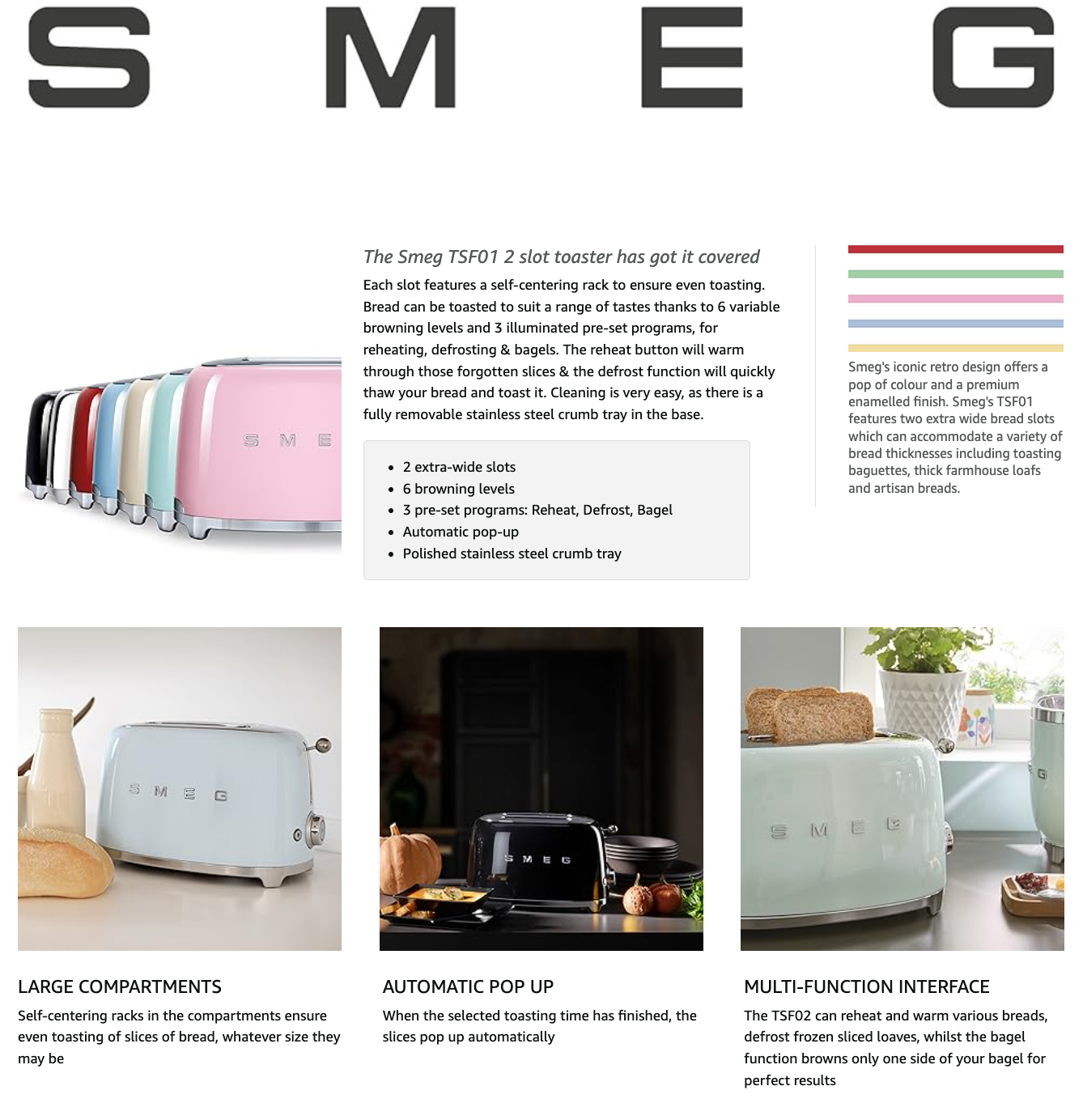 Smeg Retro 2 Slice Toaster TSF01WHUK (White).