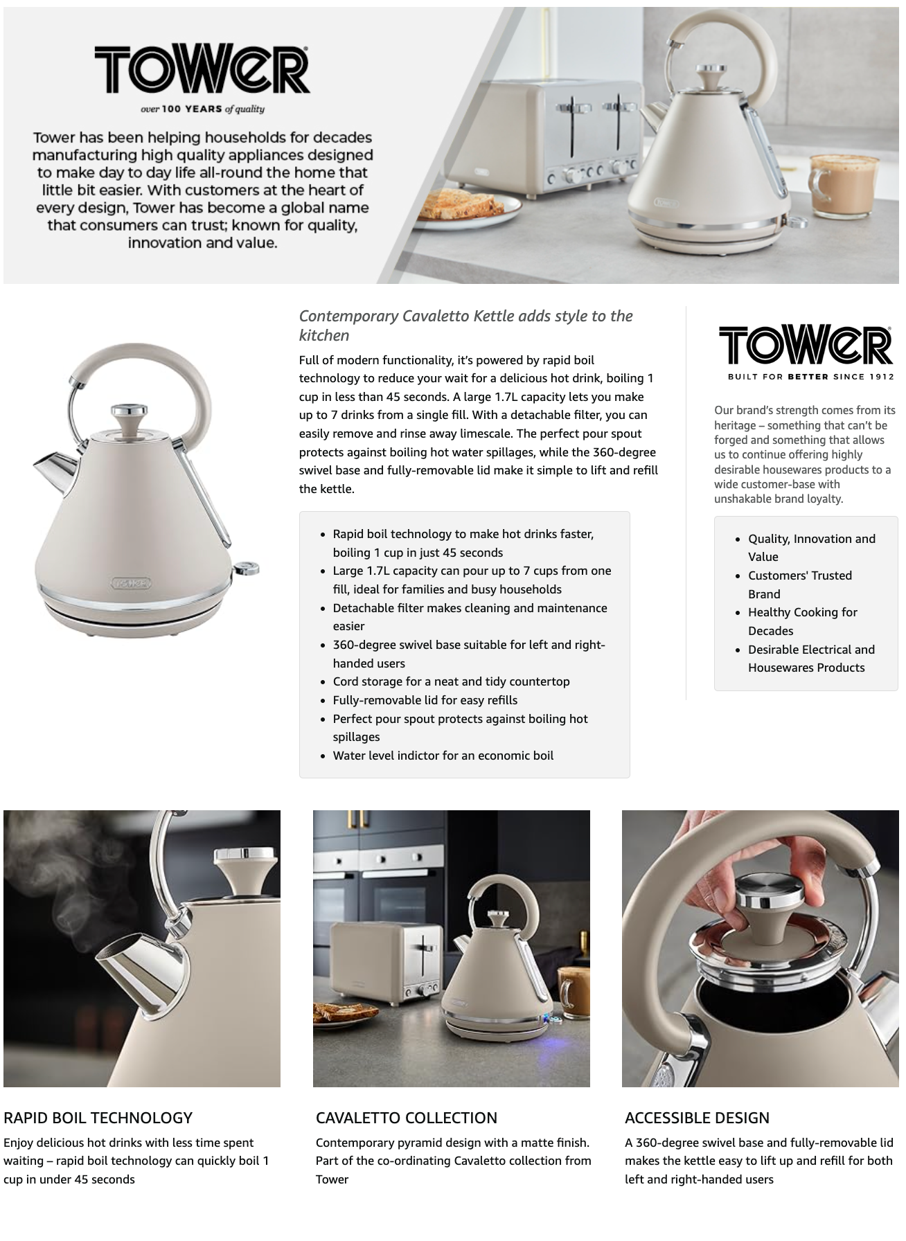 Tower Cavaletto Latte Kettle T10044MSH
