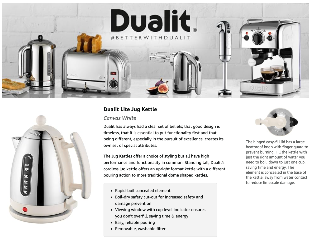 Dualit Lite Jug Kettle 72003 (Canvas White Trim) - Vibe Home
