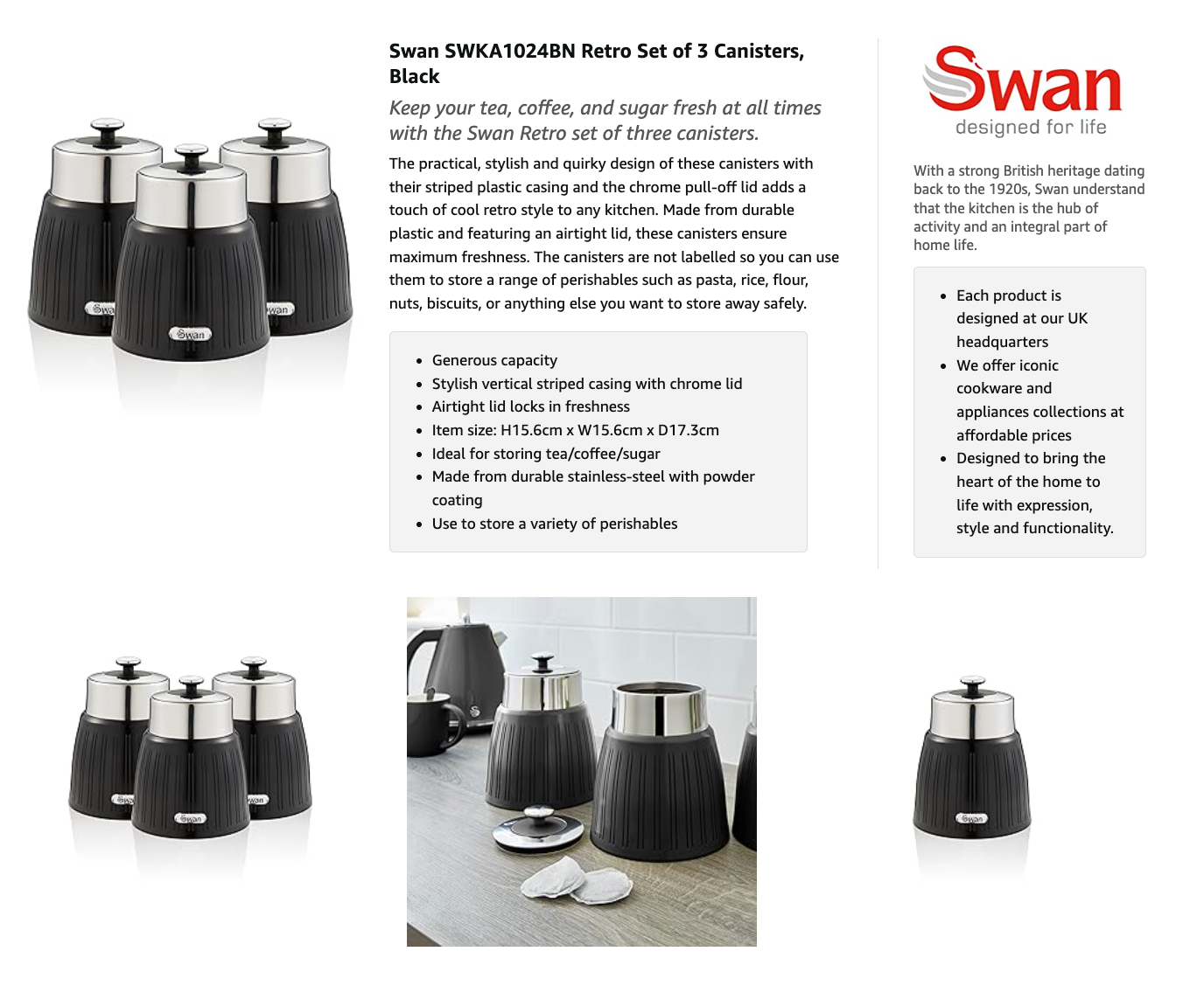 Swan Retro Canisters Kitchen Set SWKA1024BN (Black).