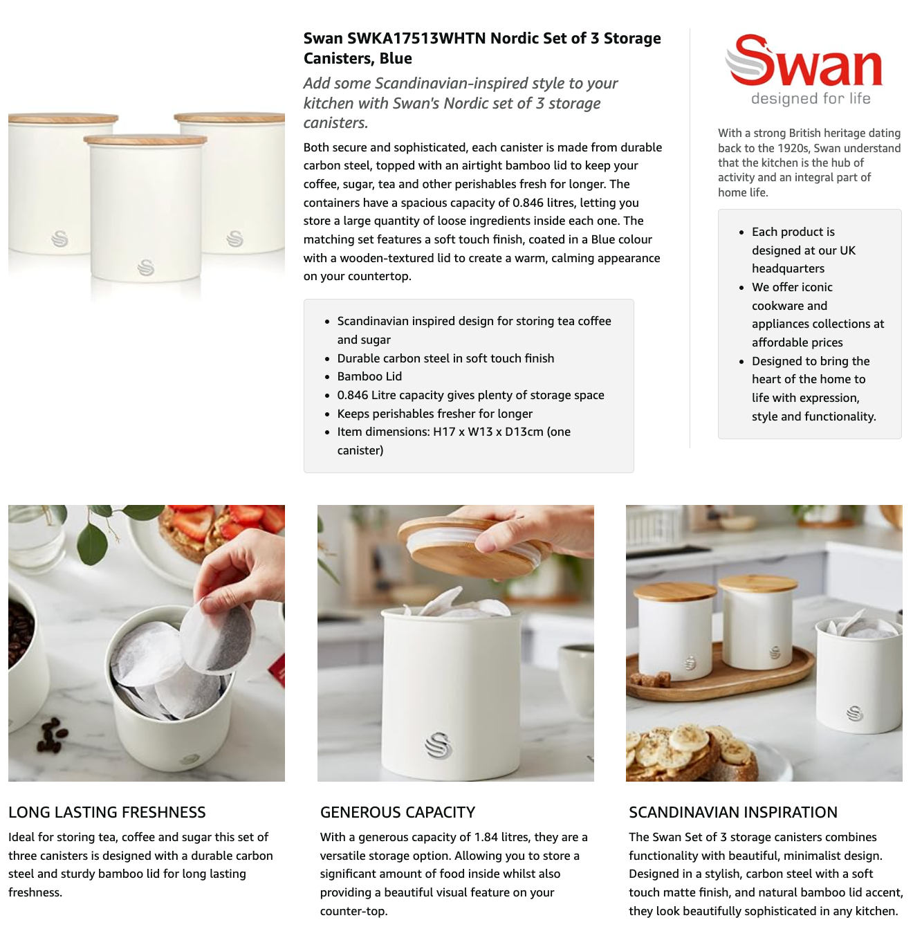 Swan Nordic White Canisters Set SWKA17513WHTN