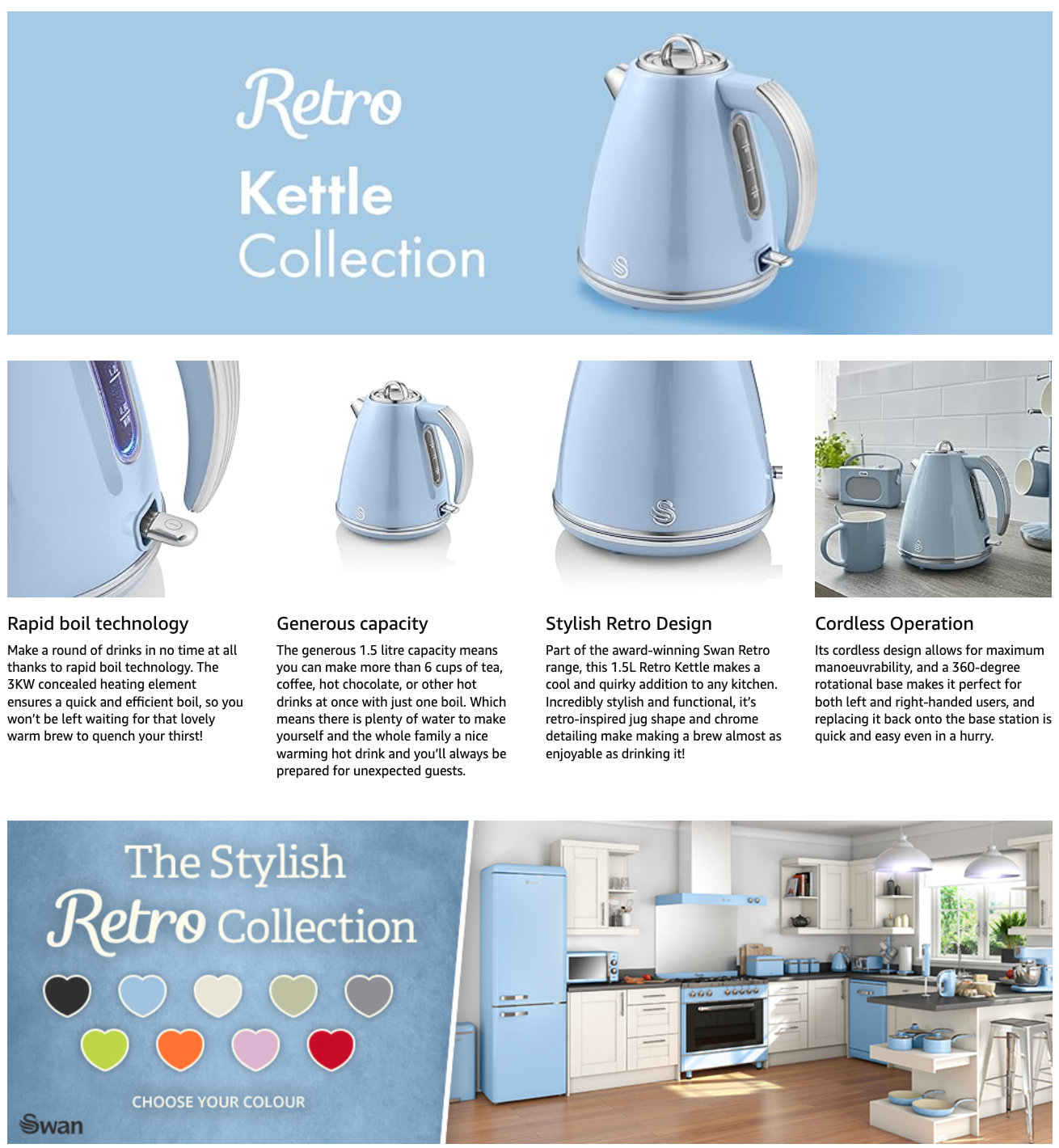 Swan Retro Grey Kettle SK19020GRN