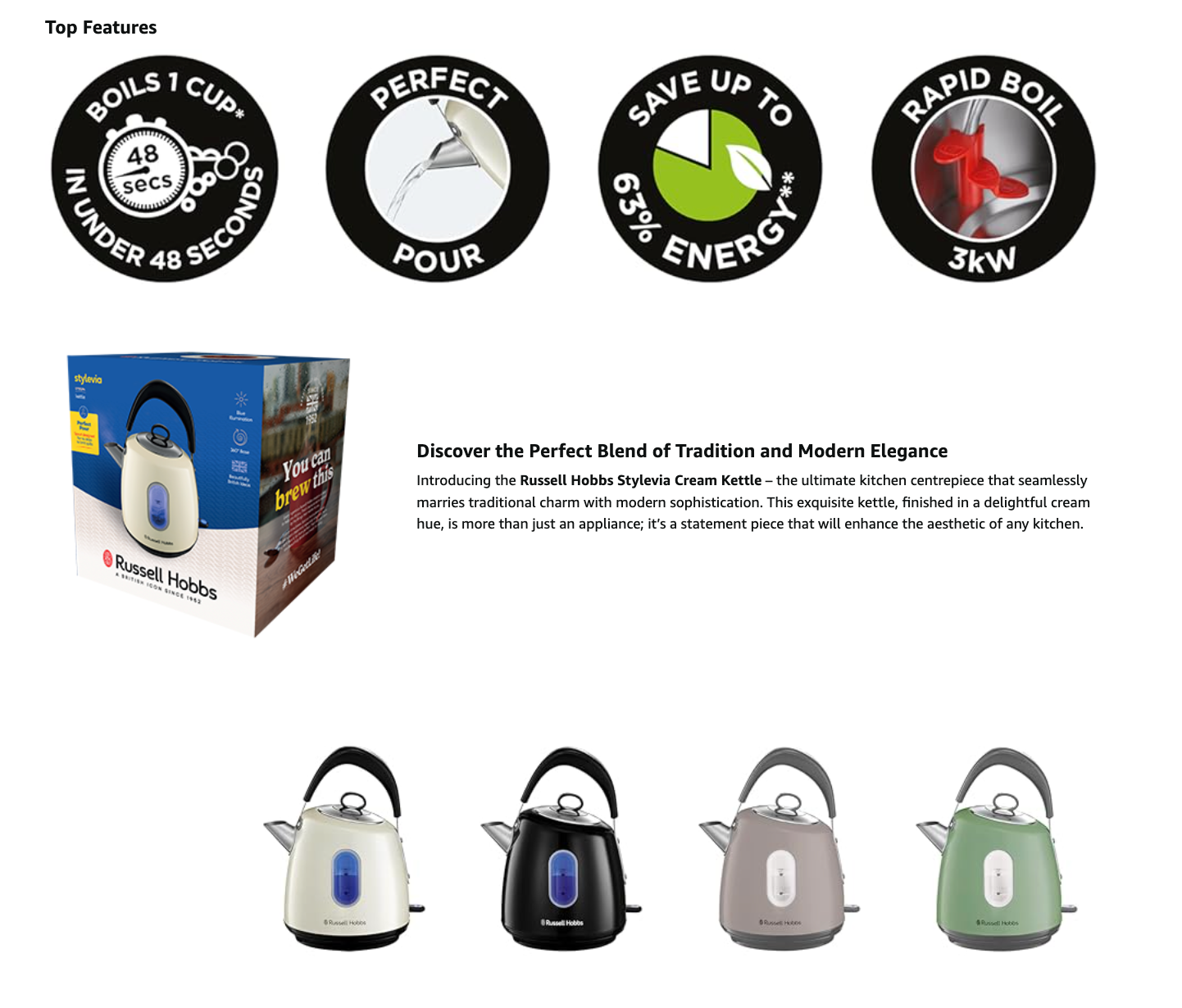Russell Hobbs Stylevia Pyramid Kettle 28132 (Cream).